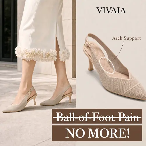 VIVAIA Women's Chic Almond Pointed-Toe Slingback Kitten Heels - 6.5cm Stilettos Sandal, Fresh Knit Upper, Arch Support, Pressure-Relief Cushioned Insole, Adjustable Strap - Office, Evening, Wedding Wear (Addison),sohochic