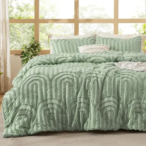 Bedsure Boho Arch Tufted Comforter Set - Beige Boho Bedding Comforter Sets, 3 Pieces Farmhouse Shabby Chic  Embroidery Bed Set, Soft Fluffy Cozy Arch Pattern Comforter for All Seasons,sohochic