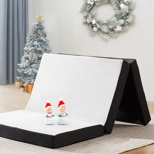 Sweetcrispy 4-Inch Tri-Fold Memory Foam Camping Mattress with Removable Washable Cover - Temperature Regulation Bed Pad, Recline-to-Bed Portable Futon for Camping & Guests