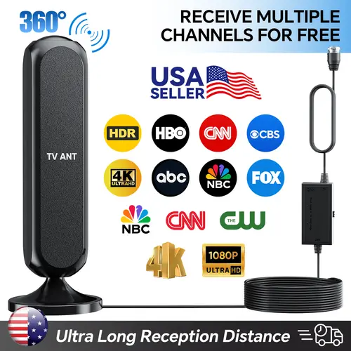 HIDB High-Gain Compact TV Antenna - Digital 4K Indoor for Smart TV, 360° Signal Amplified, Long-Range Reception, Easy Installation, No Monthly Bill, Ideal for Apartments, Local Channels