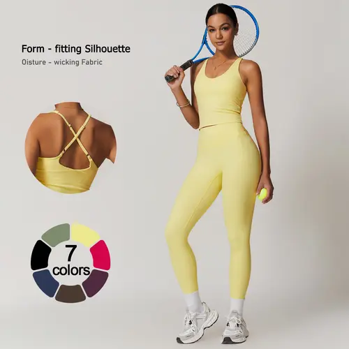 TimeOFF Women's 2-Piece Crisscross Back Tank & High-Waist Butt-Lift Leggings Set - Quick-Dry, Moisture-Wicking Activewear, Matching Gym 2-Piece Sets for Yoga Workouts, Matching Sets For Women, 2 Piece Sets Women