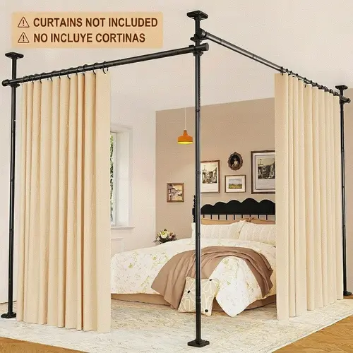 VANCASTLE Adjustable Room Divider Curtain Rod(Curtains NOT Included)  - No Drill Bedroom Separator Tension Curtain Frame, Free-Standing Space Divider for Room Separation - Height 4-10 Feet (1.2-3m), Width 28-114 Inches (71-290cm)