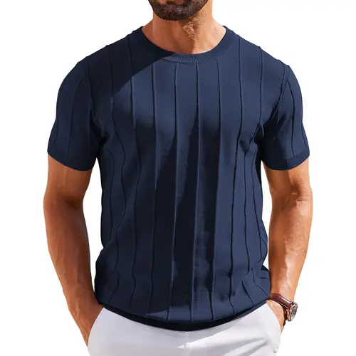 COOFANDY Men's T- Shirts Short Sleeve Knit Sweater Shirt Casual Crewneck Ribbed Pullover Tees