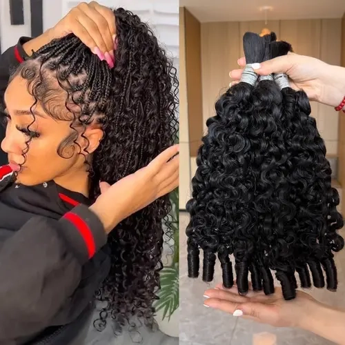 VIPbeauty Boho Human Braiding Hair Burmese Curly Bulk for Daughter/Friend For Bohemian Knotless Braids Spriral Curly End No Weft 1/3 Bundles 100g/1 Bundles  1B Natural Black Salon-Quality#SohoChic