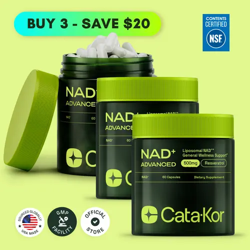 3x Cata-Kor NAD+ Advanced - NAD Supplement with Resveratrol - 180 Capsules