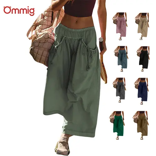 Ommig Women's Loose Wide-Leg Track Capri Pants - Elastic Waist, Drawstring, Pockets - Casual Chic Bottoms for Gym, Women's Clothes, Clothes,summerwins,summeroutfits,vacationoutfits,beachoutfits