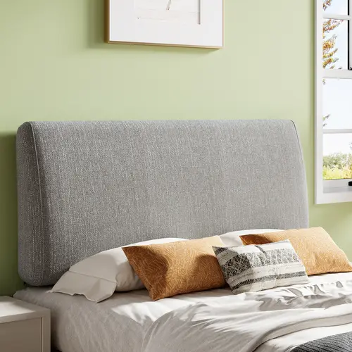 Pinmoco Modern Upholstered Headboard - Soft Curved Foam, Height Adjustable, Ergonomic, Sturdy, Wall Safe, Fabric Cover Feels Gentle on Skin, Slip-Under Protects Walls, Bedroom Decor, Curved Design Headboards, for Full/Queen/King Platform Bed Frames, 4.7"