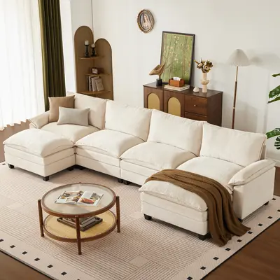 【2-3 Packages】110-144 Inch Modular Couch Sectionals with Ottoman, Big Comfy Cloud Couches, L/U Shaped 4-6 Seat Modular Sectional Sofa, Modern Cloud Sectional Couches for Living Room, Deep Seat Sofa