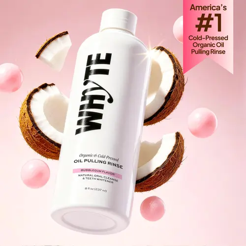 Whyte Organic Oil Pulling Mouthwash - Bright Whitening, Alcohol-Free, Fluoride-Free, Natural Unisex Oral Care Rinse with Coconut Oil, Clove, Vanilla, Bubblegum Flavor, 8 fl oz (237ml), Whitening Mouthwash