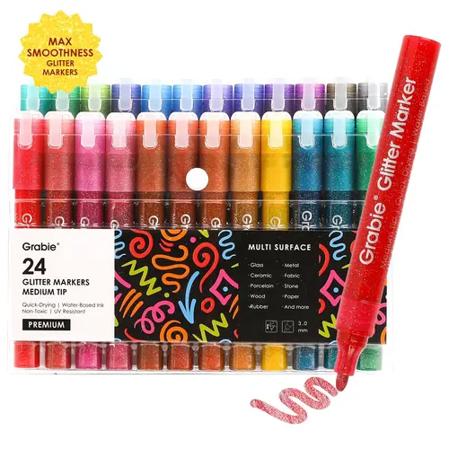 Medium Tip Iridescent Glitter Acrylic Paint Marker Set Of 24, DealsForYouDays