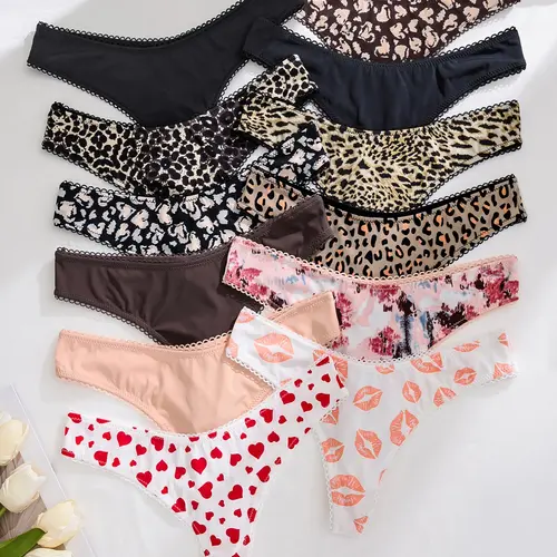 Women's All-Over Print Thong, Soft and Breathable Knickers for Daily Wear, Casual Comfy Panties for All Seasons, Casual Fitted Underwear