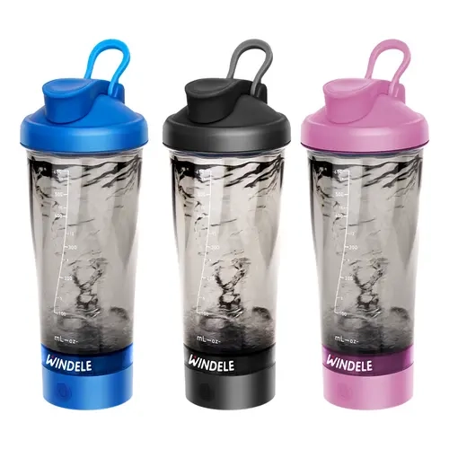 Windele Electric Protein Shaker Bottle - 600ml/20oz Smart Vortex Mixer Cup with 400mAh USB Rechargeable High Torque Motor, 1-Click Mix Vortex Design, Moveable Handle, Office Gym Sports Bottle, Boyfriend Gift, Sports Drinking Bottle