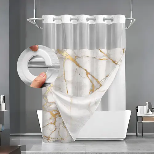 Marble Pattern Shower Curtain, Waterproof Bathroom Shower Curtains with 12 Hooks, Bathroom Decoration Accessories for Home, Hotel, Salon, Dormitory, Bathroom Accessory, Shower Essentials