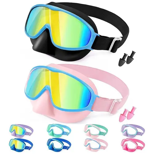 [Deals For You] Vvinca Kids Swim Goggles with Nose Cover Comfort Fabric Strap, Wide View Diving Mask Anti-Fog/UV Swimming Goggles for 3-14,Kids,Youth,for Lake,Beach, Summer Party