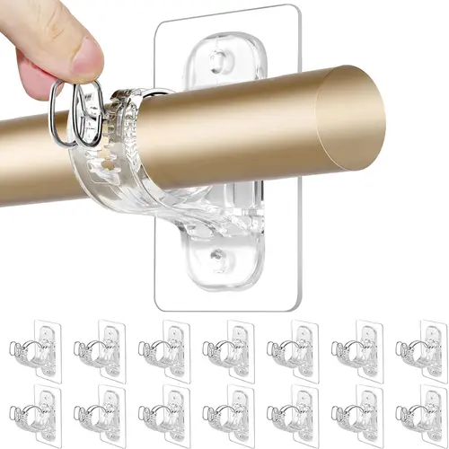 summerwins 14-Pack Stainless Curtain Rod Holders - No Drilling Adhesive Brackets, Adjustable Hangable Wall Hanging Fastener, Nail-Free Easy Stick Hangers Supporting 15 lbs, Damage-Free for Renters' Home Room Decor, Modern Apartment Use,sohochic