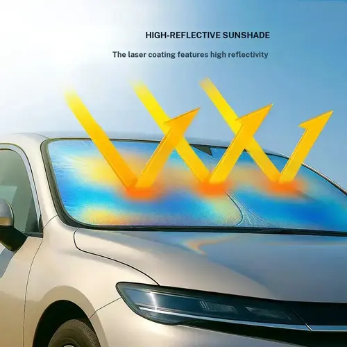 Laser Car Windshield Sun Shade - UPF 50+ UV Protective Buckle-Equipped Reflective Sheet, Sun Cover for Car Windshield, Folds for Storage, Dashboard Fade Help, Heat Reduction, Fits Sedans SUVs MPVs, 57x29.5 in