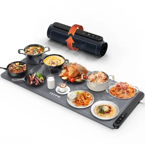 FEPPO Food Warming Mat, (XXL 35”x16”) Electric Warming Trays for Buffets Party, Fast Full-Surface Heating Mat for Food with 19 Level Adjustable Temperature and 6 Hours Timer, Roll Up Food Warmer