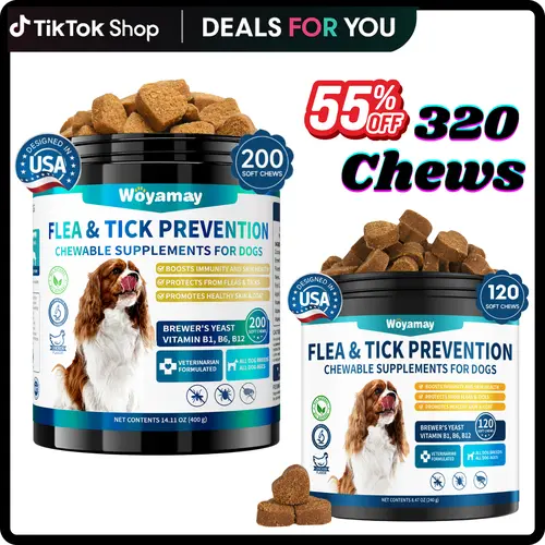 Woyamay Flea & Tick Prevention for Dogs, 200 Ct Dog Chewables Support Skin&Coat Health with Fish oil, Omega-3, Multivitamin, Natural Dog i s Hu man Flea and Tick Chews for All Breeds & Sizes, Chicken Flavor #tiktokshopbacktoschool