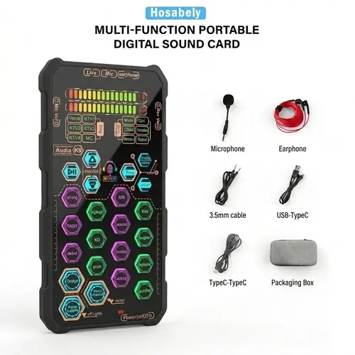 HOSABELY SK9 Digital Sound Card - Handheld Mini Sound Card Pocket Audio Kit with Professional Chipset, Portable Audio Interface, KTV/Gaming Tone Adjustment, Phone/Computer Compatibility, sk9-mini-lapelmic-ioslive (Computers & Office Component)