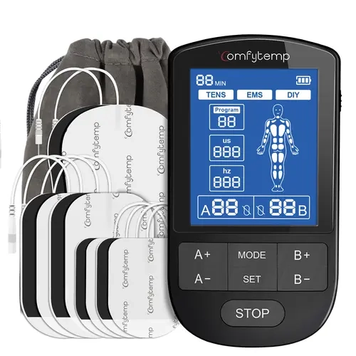 Comfytemp Portable Battery-Powered TENS EMS Massage Device - Dual-Channel Pain Relief Unit with 24 Modes, Customization Function, 10 Electrode Pads for Back Relief, Selfcare (Shoulders),sohochic