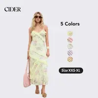 Cider Maxi Dress – Lace V-Neck Floral Ruffle Polyamide Stretch Romantic Women’s Summer Vacation Beach Party Gown, Floral Embroidery Slim Fit Long Dress for Spring SohoChic