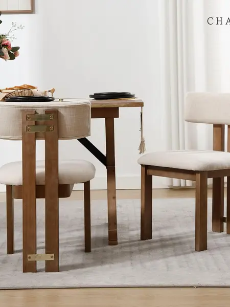CHAIRUS Dining Chairs Set of 2  Modern Farmhouse Linen Upholstered Armless Accent Chairs with Curved Backrest and Natural Wood Legs  Beige Fabric Chairs for Dining Room  Kitchen  Living Room sohochic, Armless Lounge Chair, Linen Padded Chairs, Upholstered
