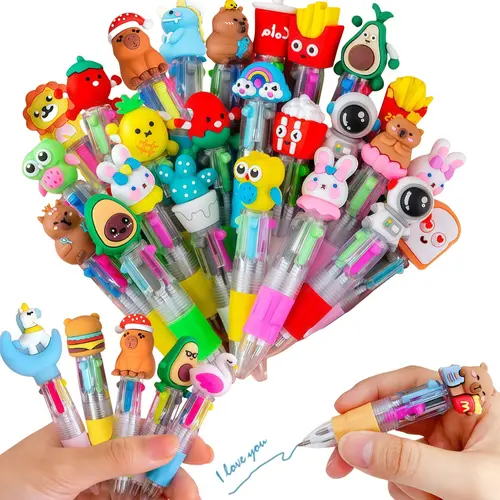 ONESHOWHOME Mini Multicolor Ballpoint Pens for Kids - 4 Vibrant Ink Colors, Cute Cartoon Styles, Bulk Kawaii Writing Stationery, Smooth Writing Pen, School Supplies Haul, Back to a School Shopping, TikTokShopBackToSchool Birthday Party Gifts, Study Tool