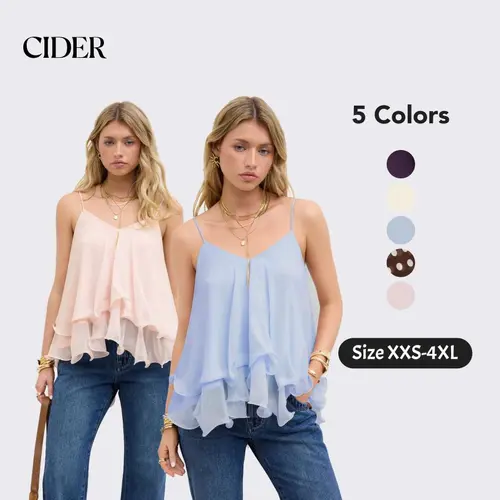 Cider Ruffle Knotted Cami Top – Flattering Layered Mesh Tank for Women, Conceals Bra Side, Soft Summer Top for Date Night & Beach Camisole Womenswear