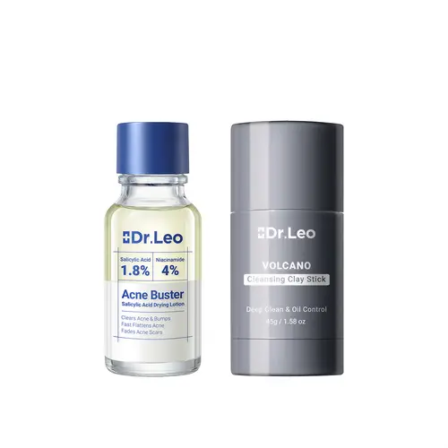 Dr.Leo 2-Step Acne Clearing Kit - Volcanic Clay Cleansing Mask Stick & Salicylic Acid Niacinamide Lotion for Sensitive Skin, Blackhead Unclog & Removal, Pore Cleansing, Oil Control, Detox (Clay Mask Powder Acne Clearing Products),sohochic