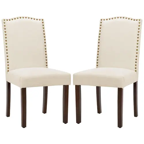 Sweetcrispy Armless Legged Modern Parsons Chair - Linen Upholstered Single Seat Luxury Wood Accent Dining Room Furniture, Soft Padding, Nailhead Trim, Rubberwood Legs for Living Room