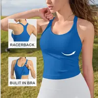 ATTRACO Ribflex Women Ribbed Tank Top Workout with Built in Bra Yoga Racerback Crop Tops Tight Fit Lightweight Activewear Soft Breathable Vest