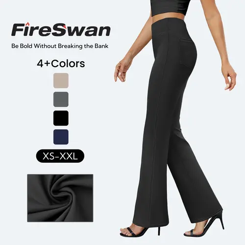 2026 FireSwan Flex High-Waisted Elastic Yoga Pants for Women, featuring back pockets, slightly flared legs, and a tummy-control design, suitable for office and everyday wear.#Summervibes