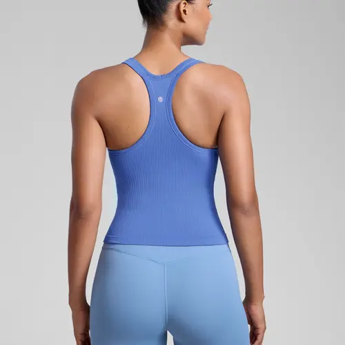 CRZ YOGA Seamless Ribbed Womens Tank Top Racerback Camisoles with Built in Bra Padded Scoop Neck Athletic Workout Slim Cami