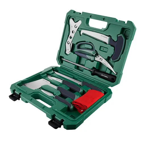 #toolupgrade FLISSA Hunting Field Dressing Kit, 10-Count Knife Set with Skinning Knife, Butcher Game Processing Kit with Portable Storage Case for Deer, Meat Processing, Fishing, Camping, Survival