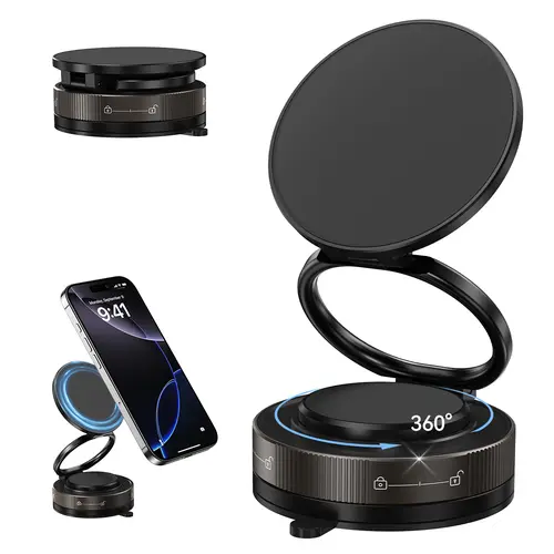 MagSafe Car Phone Mount with Vacuum Magnetic Suction Cup, 360° Adjustable Pocket-Size Foldable Portable Holder, Universal for All Smartphones & Car Models, Magsafe Suction Adapters Included, Car Accessories, Phone Holder For Car