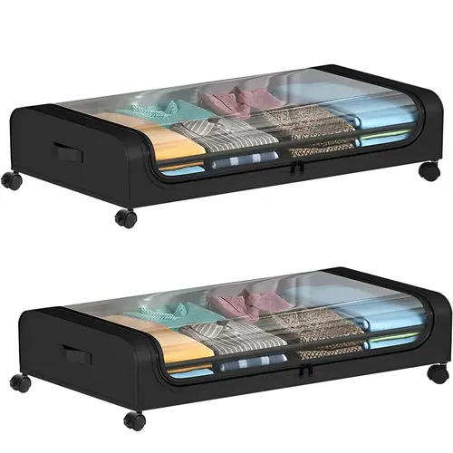 2-Pack Under Bed Storage Boxes with Wheels & Clear Lids - 40L Rolling Organizer Bins for Clothes, Shoes, Toys (Large Capacity)