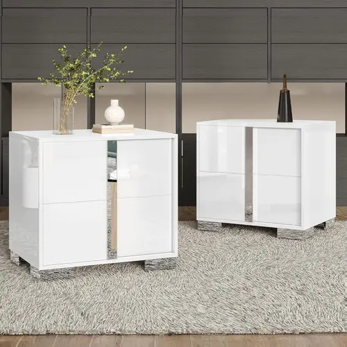 AMERLIFE 2-Pack 23.6in Pre-Assembled Modern Bedroom Nightstand - MDF+Metal, High Gloss UV Finish, Electroplated Sleek Handles, Large Drawers, Undermount Silent Slides, Compact Space-Saving Indoor Contemporary Table #SohoChic