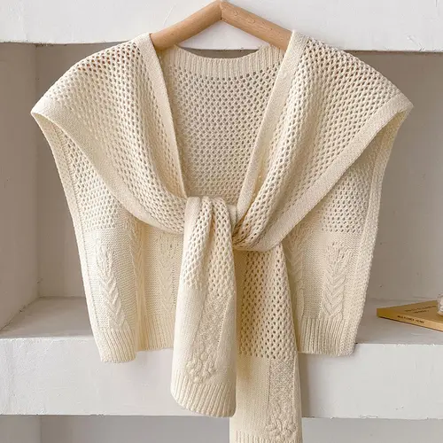 Women's Solid Color Knitting Hollow Out Cape Sweater, Casual Knitted Basic Loose Long Sleeve Open Front Knitwear for Daily Wear, Fashion Accessories for Lady & Girls, Womenswear Tops