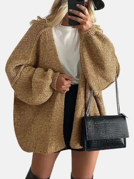 PrettyGarden Women's Oversized Cardigan Sweater Fall Long Lantern Sleeve Knit Open Front Lightweight Sweater Knitwear Tops