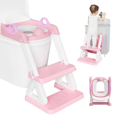 BabyBond 2-in-1 Toddler Potty Training Seat with Step Stool, Non-Slip Design, Adjustable Height Ladder, Safety Handles, Splash Guard, Soft Cushion, Tool-Free Setup, Washable Cushion for Boys & Girls,sohochic