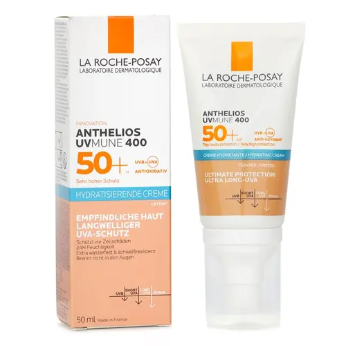 La Roche Posay Anthelios UV Mune 400 Lightweight Facial Sunscreen, SPF50, 50ml/1.7oz - Sensitive Skin, Hydrating Tinted Cream, UVA Protection, Undetectable Finish, No White Cast, Makeup Base Compatible
