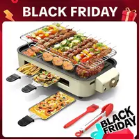 AORAN KITCHEN 1800W Indoor Electric Smokeless BBQ Grill - Nonstick Stainless Steel Universal Griddle, Compact Multi-Grill, Great Grilling Tool for Home Korean BBQ, Kitchen Supplies, Smokeless Grills,sohochic