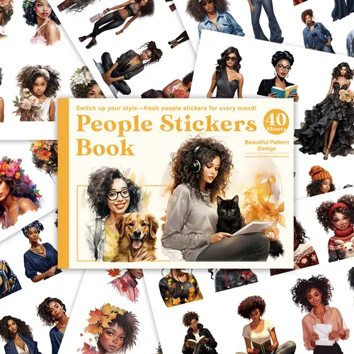 Melanin Muse Edition Afro-Aesthetic Black Girl Art Stickers Book - 40 Sheets, 283 Pcs Premium Sturdy Adhesive Vinyl Decal, Modern Black and White Seamless-on-Pages for Journaling, DIY Crafts (Toys & Hobbies, Scrapbooking & Stamping)