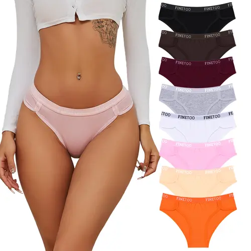 FINETOO 8-Pack Cotton Bikini Panties for Women – Branded Waistband, Soft & Stretchy Cute Underwear, Comfortable Sexy Briefs Sizes S–XL