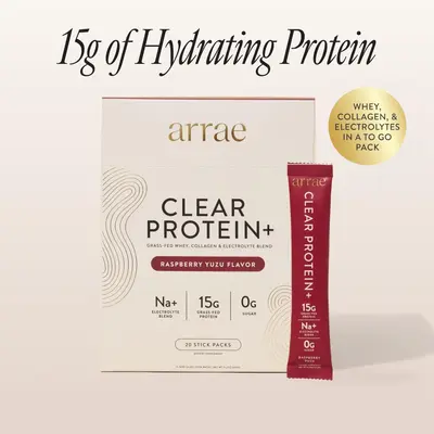 Arrae Clear Protein+ |  15g Grass Fed Whey, Collagen, & Electrolytes Protein | Rasberry Yuzu Flavor| 7 Stick Packs Edible Dietary Supplement Healthcare Fitness Muscle Optimum Fiber