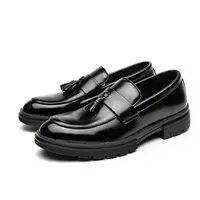 Men's Chic Korean Tassel Decor PU Leather Slip-on Loafers - Round Toe, Simple Elegant Design, Business Temperament Flats with Rubber Sole, Summer Casual Daily Wear Shoes, Gifts for Him (Brown, Black),sohochic