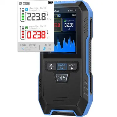 FNIRSI ERD-10 4-in-1 EMF Radiation Meter Rechargeable 1000mAh Battery USB-C Detector with Curve Mode Alarm Thresholds Magnetic Field Detection Compact Color Screen EN/CN Bilingual Interface Data Hold Firmware Upgrades for Home Office Car,toolupgrade