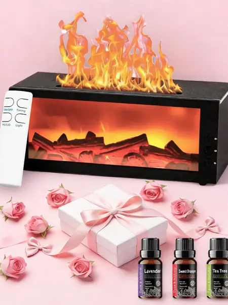 300ml Colorful Flame Fireplace Diffuser Aroma Diffuser - USB Powered Desktop Humidifier Set with Aromatherapy Function, Timer, Remote Control, Auto-Off Protection, Bourbon Scent, Sleep Aid for Home Decor Relaxing Gifts,back to school,back to school haul,s