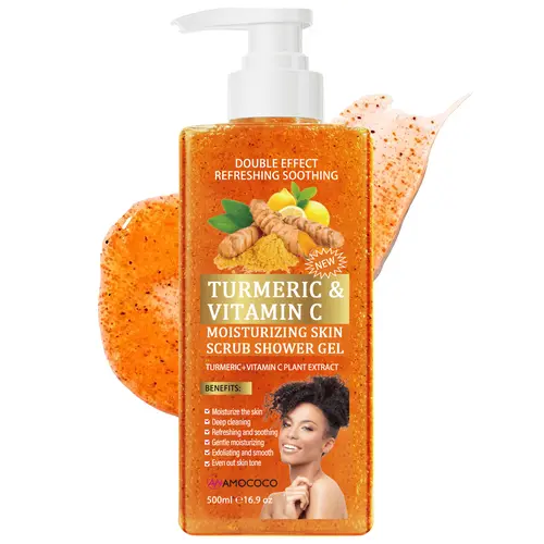 AMOCOCO Lemon Turmeric Blend Plant-Based Exfoliating Shower Gel - Daily Hydrating Fragrance Body Cleanser, Youth-Boosting Fresh Citrus Lift Exfoliates Nourishing Bath & Body Care Moisturizer