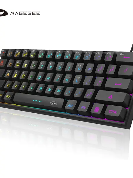 MageGee TS91 60 Percent Gaming Keyboard - 61-Key Ultra-Compact RGB Backlight Membrane PC Accessory, Ergonomic IPX4 Water Resistant for Home, Gamers (Black, Compatible with PC, MAC, PS4, Xbox 1)